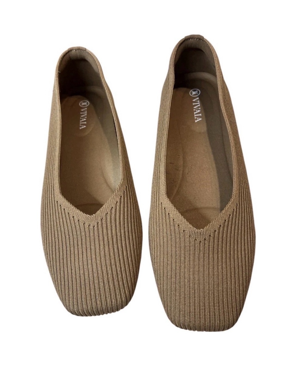 Vivaia Square-Toe V-Cut Flats Margot 2.0 Beige 36 (US 5.5-6) Ballet Ribbed